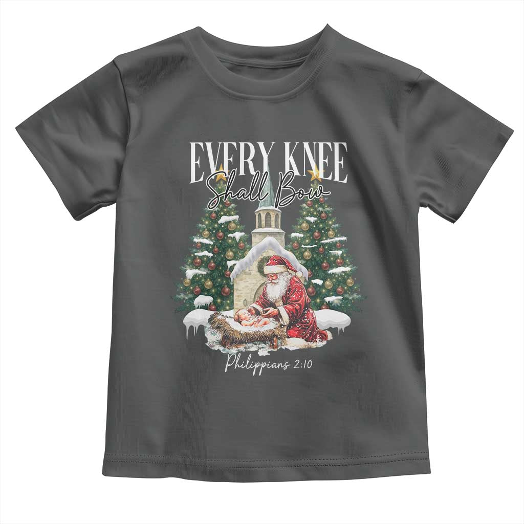 Every Knee Shall Bow Toddler T Shirt Nativity Scene Santa and Baby Jesus Christmas - Wonder Print Shop