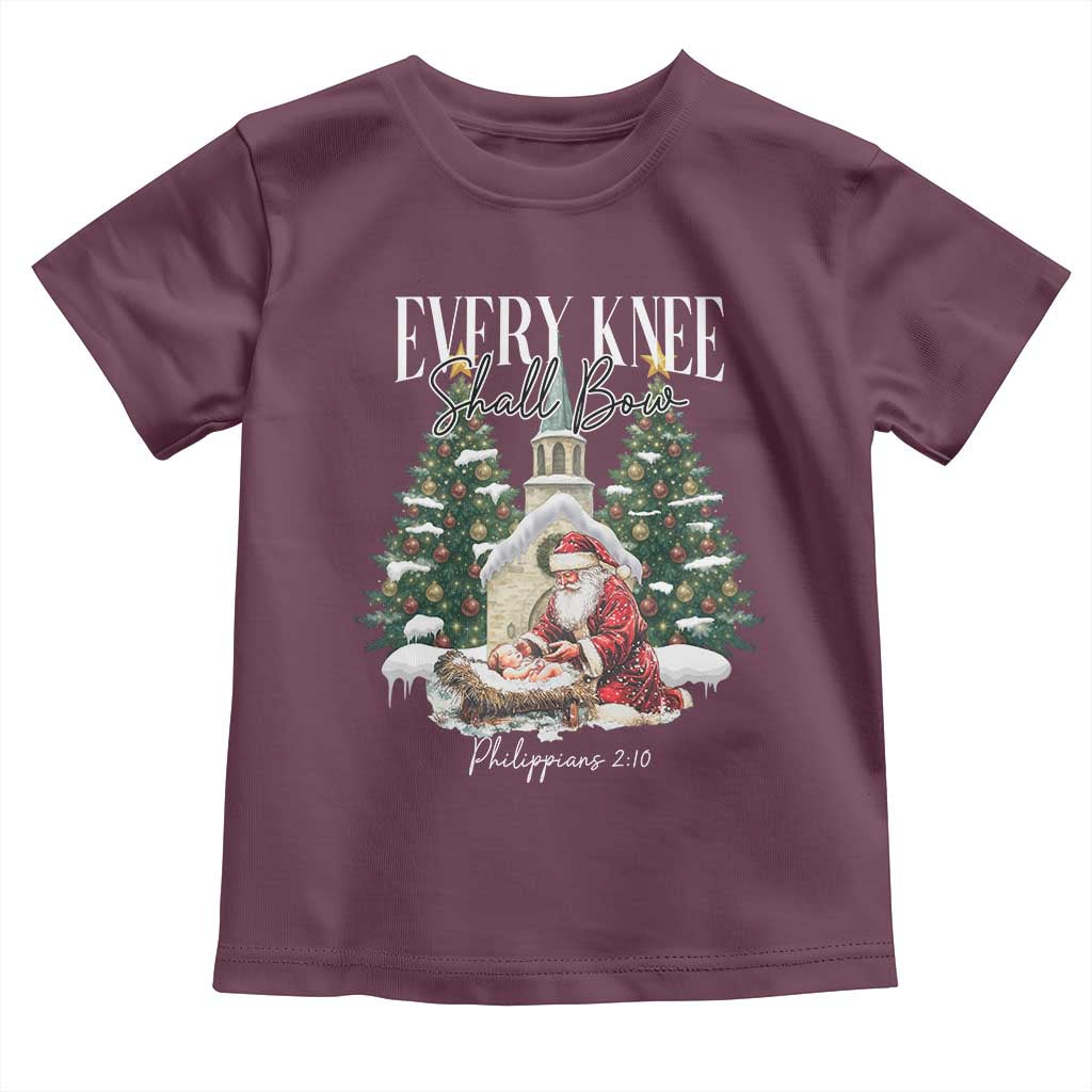 Every Knee Shall Bow Toddler T Shirt Nativity Scene Santa and Baby Jesus Christmas - Wonder Print Shop