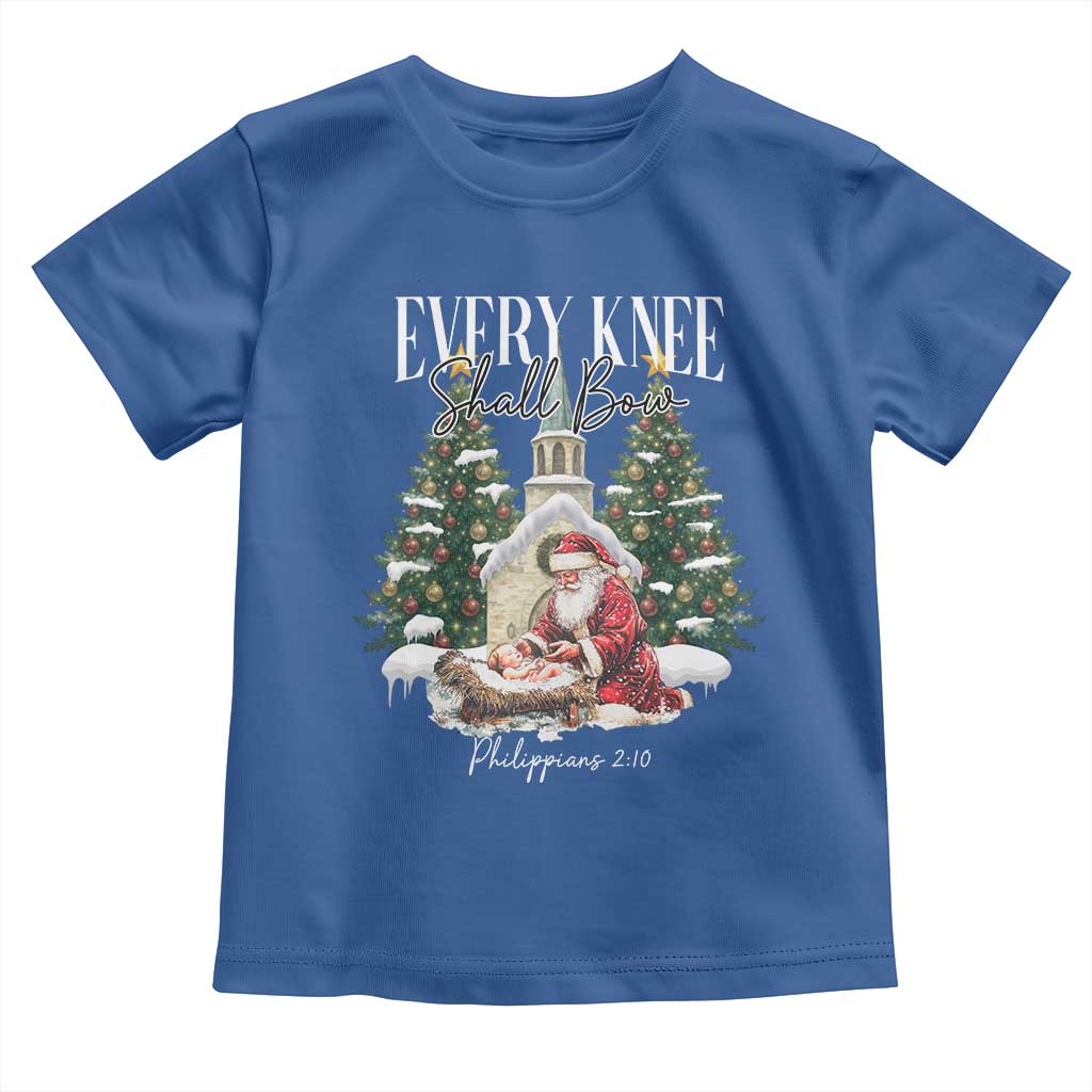 Every Knee Shall Bow Toddler T Shirt Nativity Scene Santa and Baby Jesus Christmas - Wonder Print Shop