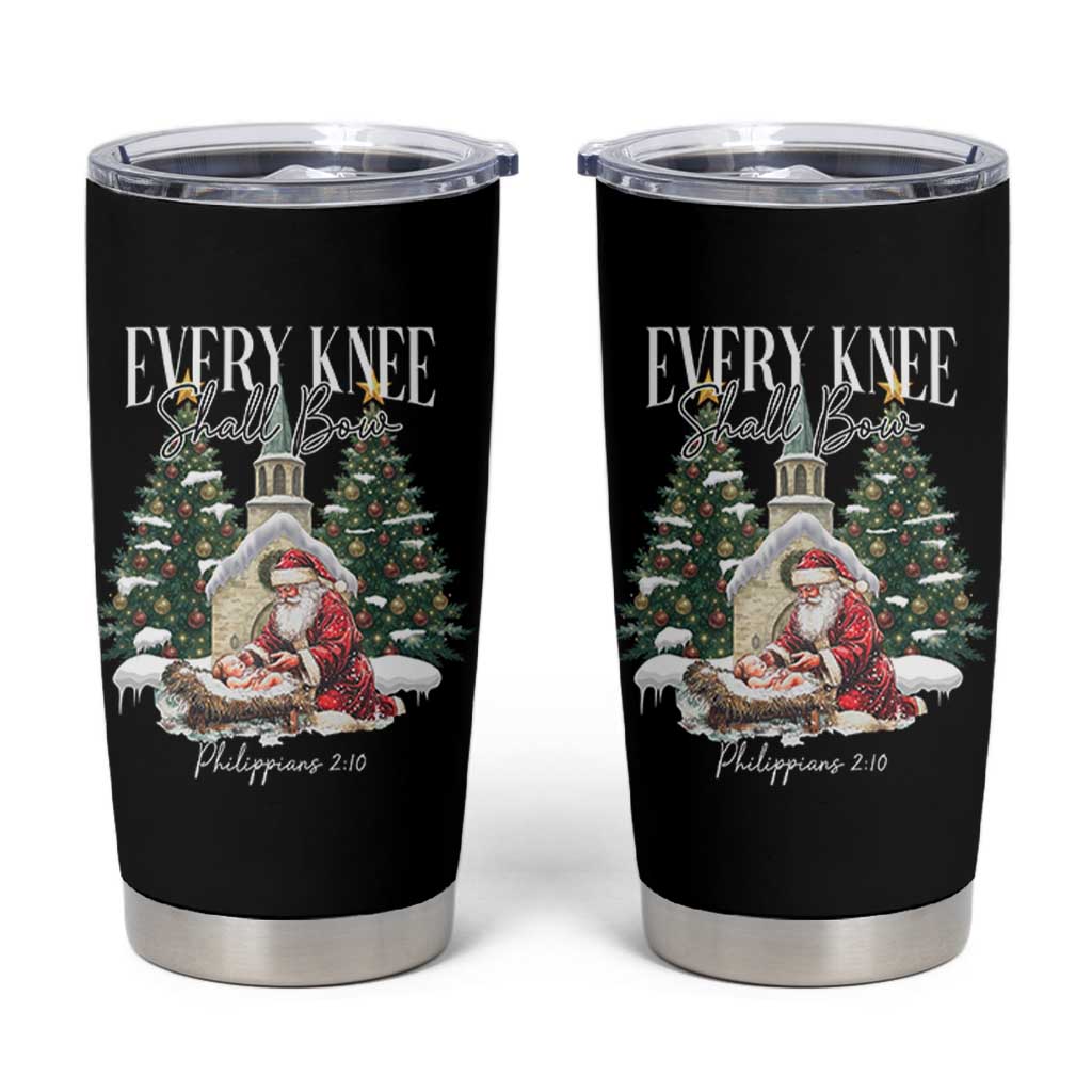Every Knee Shall Bow Tumbler Cup Nativity Scene Santa and Baby Jesus Christmas - Wonder Print Shop