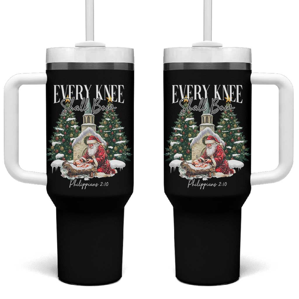 Every Knee Shall Bow Tumbler With Handle Nativity Scene Santa and Baby Jesus Christmas - Wonder Print Shop