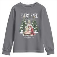 Every Knee Shall Bow Youth Sweatshirt Nativity Scene Santa and Baby Jesus Christmas - Wonder Print Shop