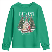 Every Knee Shall Bow Youth Sweatshirt Nativity Scene Santa and Baby Jesus Christmas - Wonder Print Shop
