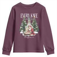 Every Knee Shall Bow Youth Sweatshirt Nativity Scene Santa and Baby Jesus Christmas - Wonder Print Shop