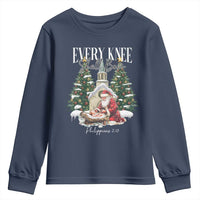 Every Knee Shall Bow Youth Sweatshirt Nativity Scene Santa and Baby Jesus Christmas - Wonder Print Shop