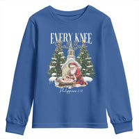 Every Knee Shall Bow Youth Sweatshirt Nativity Scene Santa and Baby Jesus Christmas - Wonder Print Shop