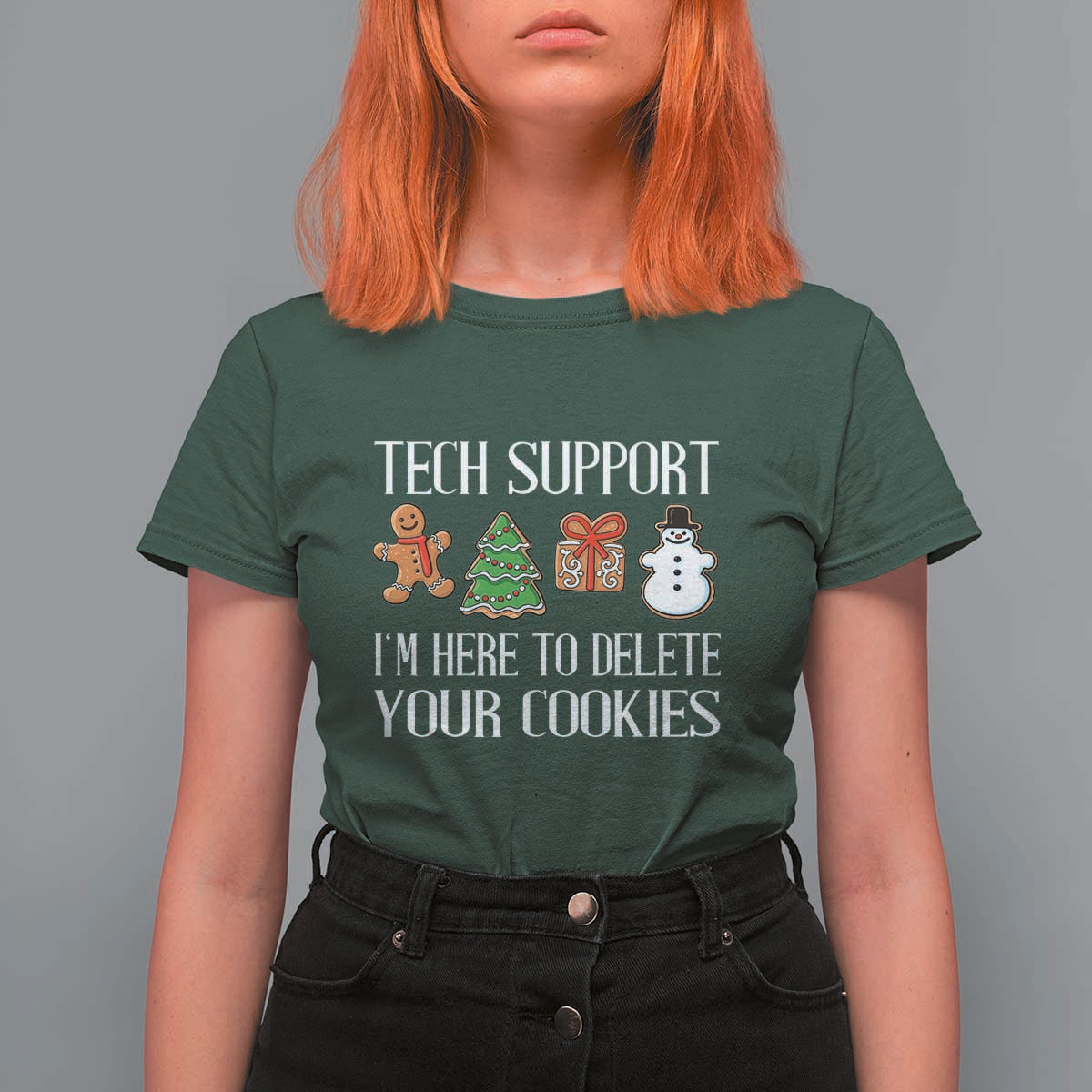 Christmas Tech Support T Shirt For Women Here To Delete Cookies IT Xmas - Wonder Print Shop