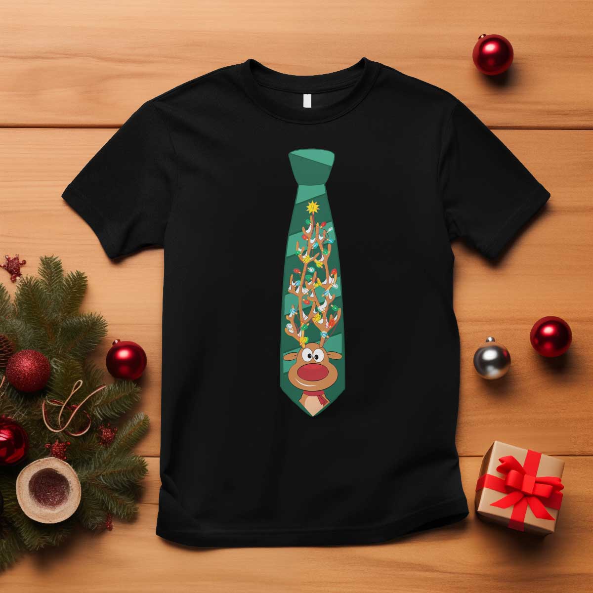 Funny Christmas T Shirt Tie With Reindeer For Family Matching Ugly Gift - Wonder Print Shop