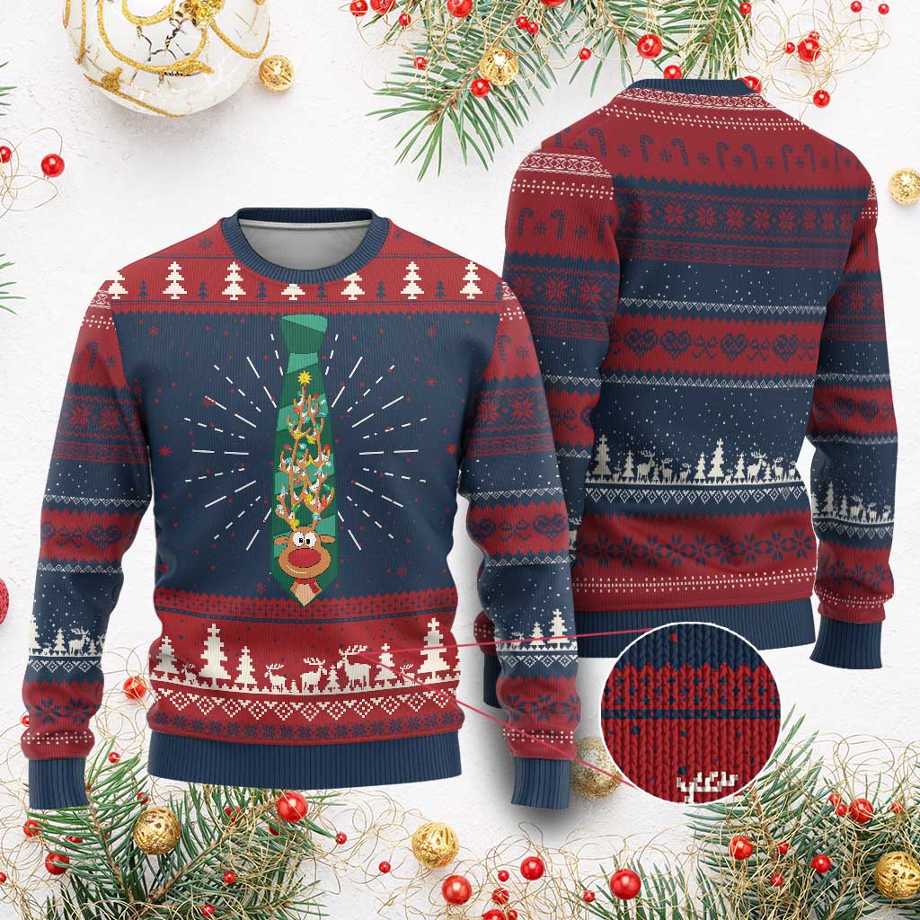 Funny Ugly Christmas Sweater Tie With Reindeer For Family Matching Ugly Gift - Wonder Print Shop