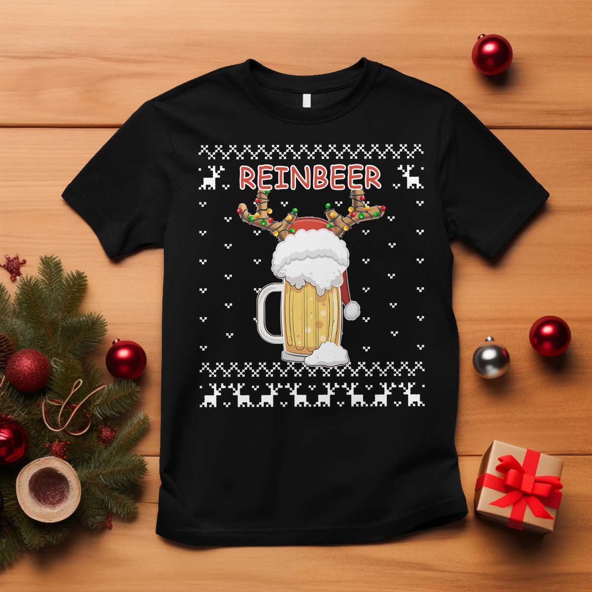 Christmas Couple Matching T Shirt Funny Winedeer Reinbeer Matching Ugly Sweaters Beer - Wonder Print Shop