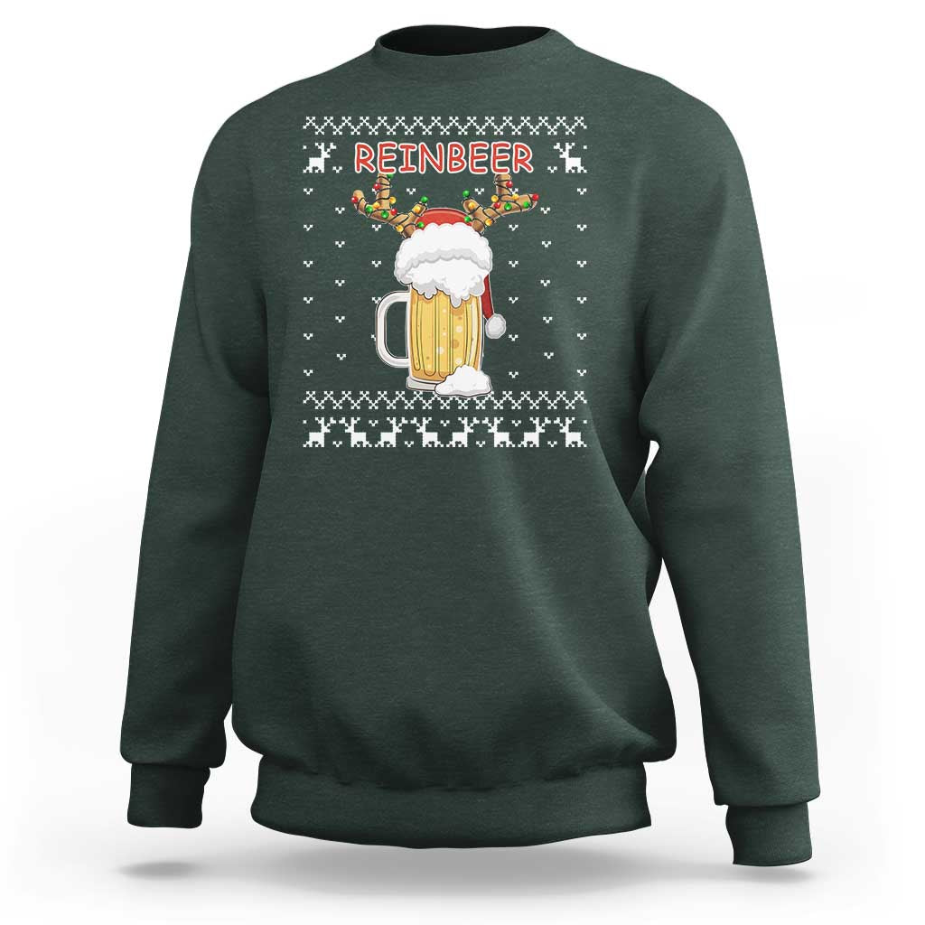 Christmas Couple Matching Sweatshirt Funny Winedeer Reinbeer Matching Ugly Sweaters Beer - Wonder Print Shop