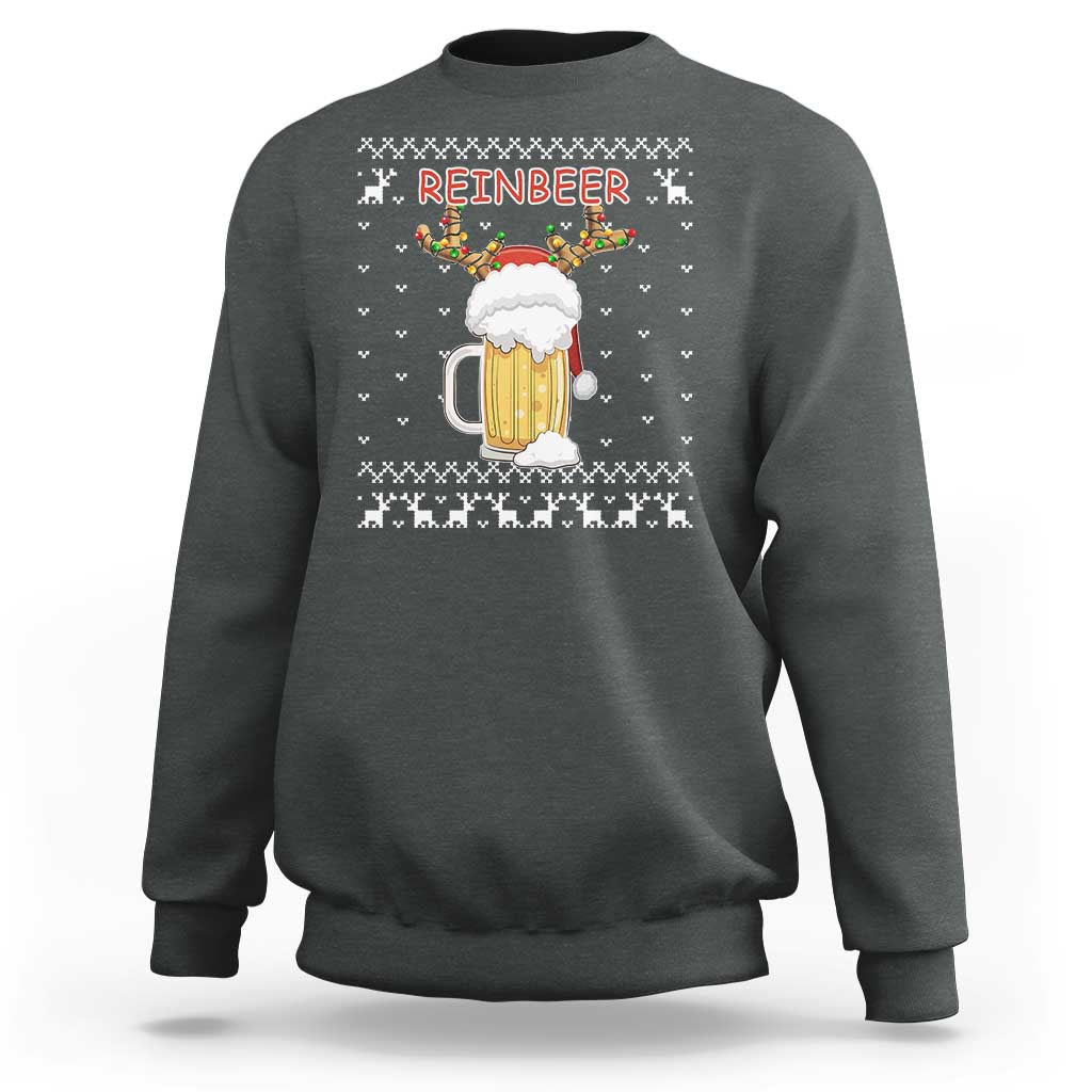 Christmas Couple Matching Sweatshirt Funny Winedeer Reinbeer Matching Ugly Sweaters Beer - Wonder Print Shop