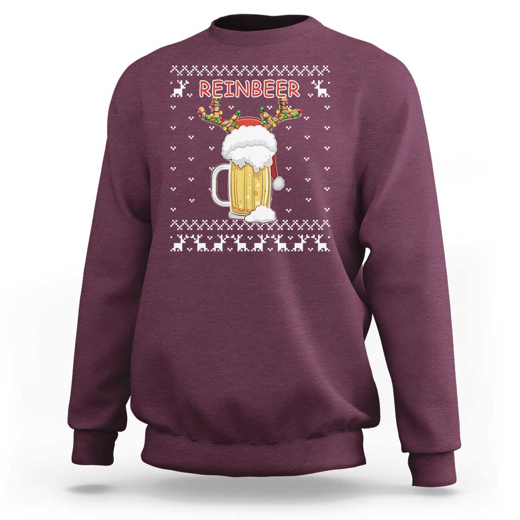 Christmas Couple Matching Sweatshirt Funny Winedeer Reinbeer Matching Ugly Sweaters Beer - Wonder Print Shop