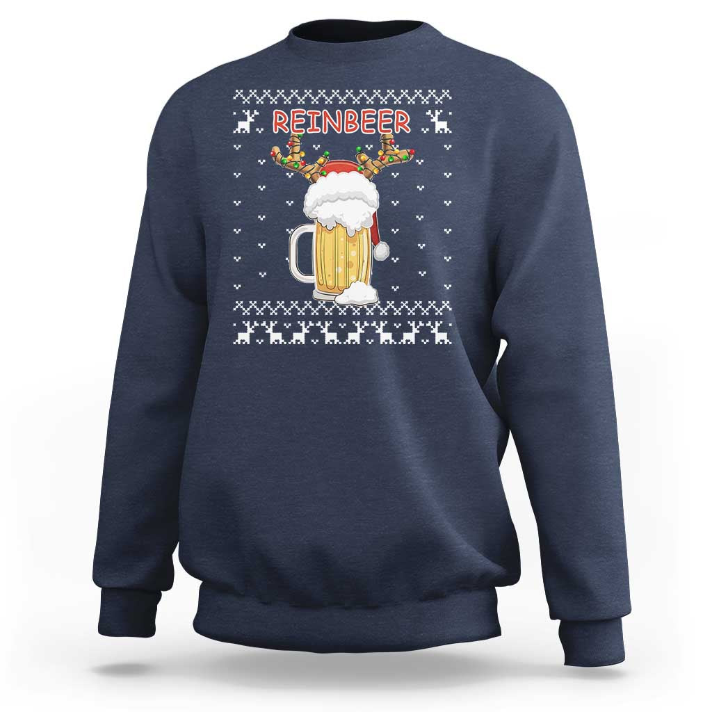 Christmas Couple Matching Sweatshirt Funny Winedeer Reinbeer Matching Ugly Sweaters Beer - Wonder Print Shop