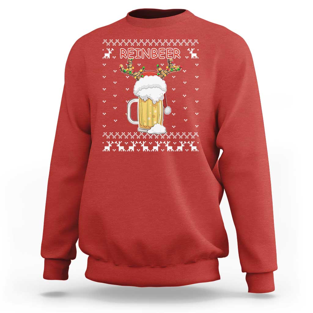 Christmas Couple Matching Sweatshirt Funny Winedeer Reinbeer Matching Ugly Sweaters Beer - Wonder Print Shop