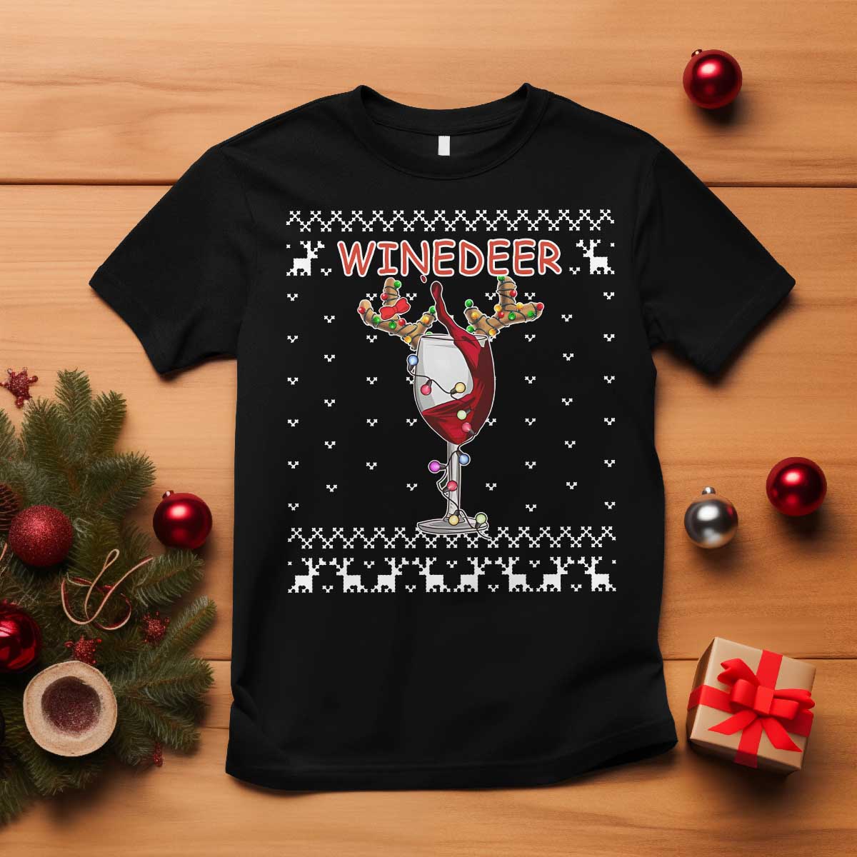 Christmas Couple Matching T Shirt Funny Winedeer Reinbeer Matching Ugly Sweaters Wine - Wonder Print Shop