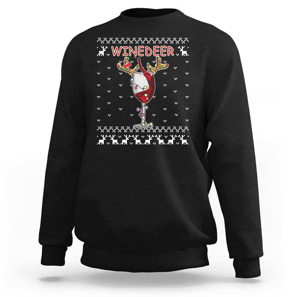 Christmas Couple Matching Sweatshirt Funny Winedeer Reinbeer Matching Ugly Sweaters Wine - Wonder Print Shop