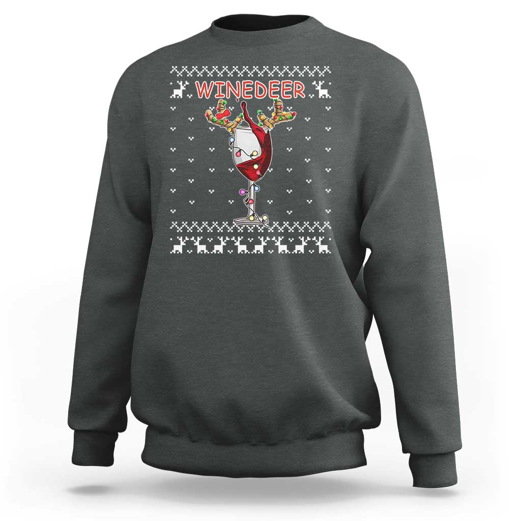 Christmas Couple Matching Sweatshirt Funny Winedeer Reinbeer Matching Ugly Sweaters Wine - Wonder Print Shop