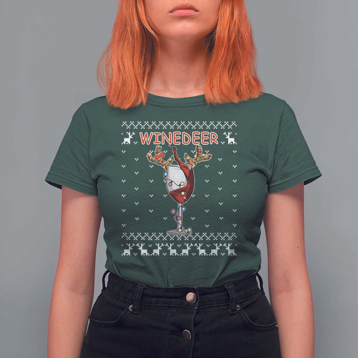 Christmas Couple Matching T Shirt For Women Funny Winedeer Reinbeer Matching Ugly Sweaters Wine - Wonder Print Shop