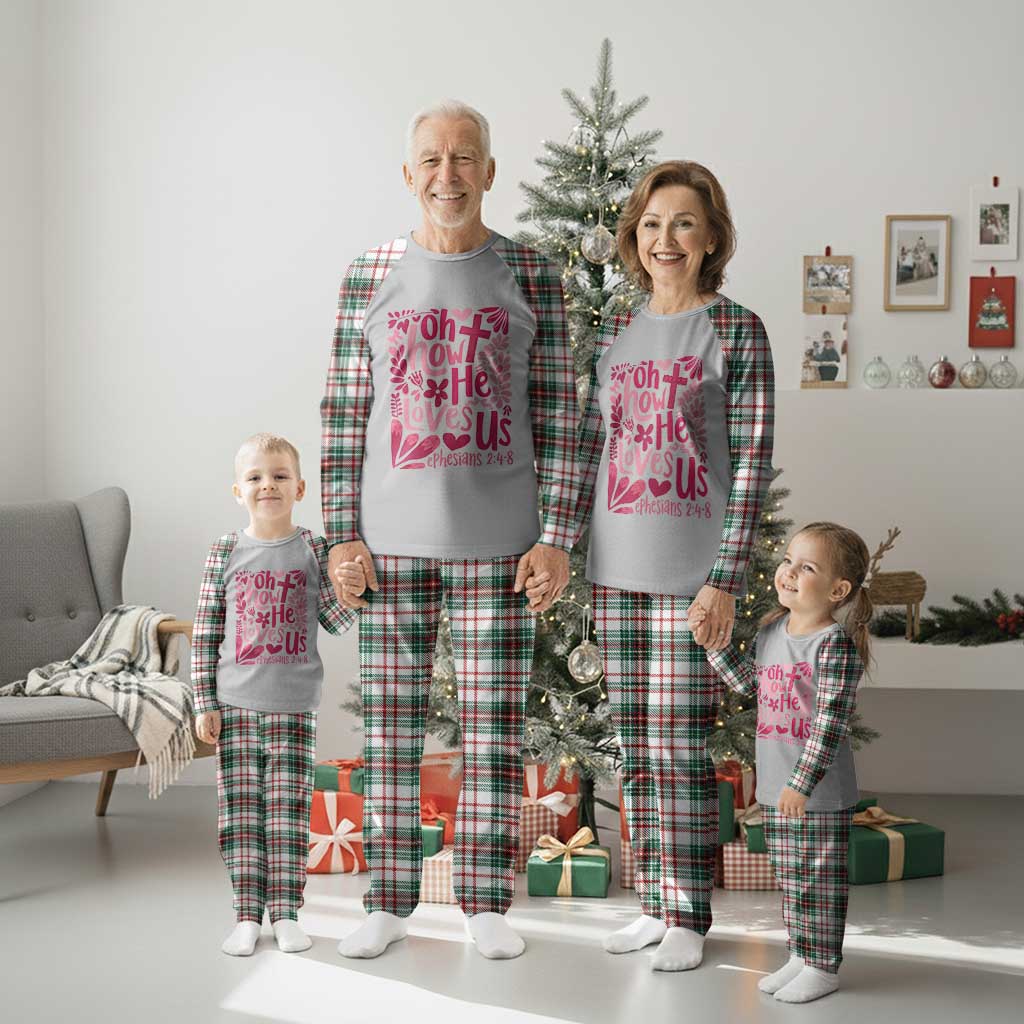 Oh how He Loves Us Plaid Pajama Set Boho Christian Valentine - Wonder Print Shop