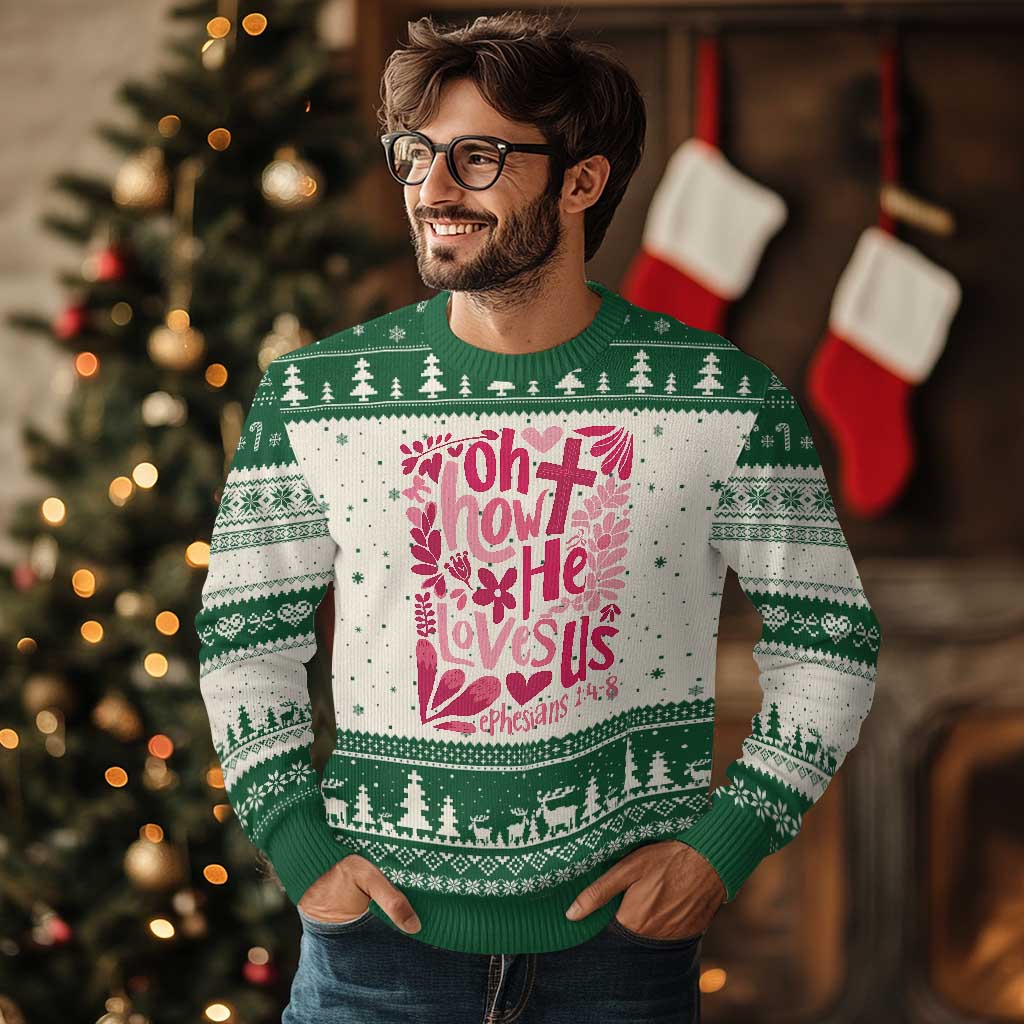 Oh how He Loves Us Ugly Christmas Sweater Boho Christian Valentine - Wonder Print Shop