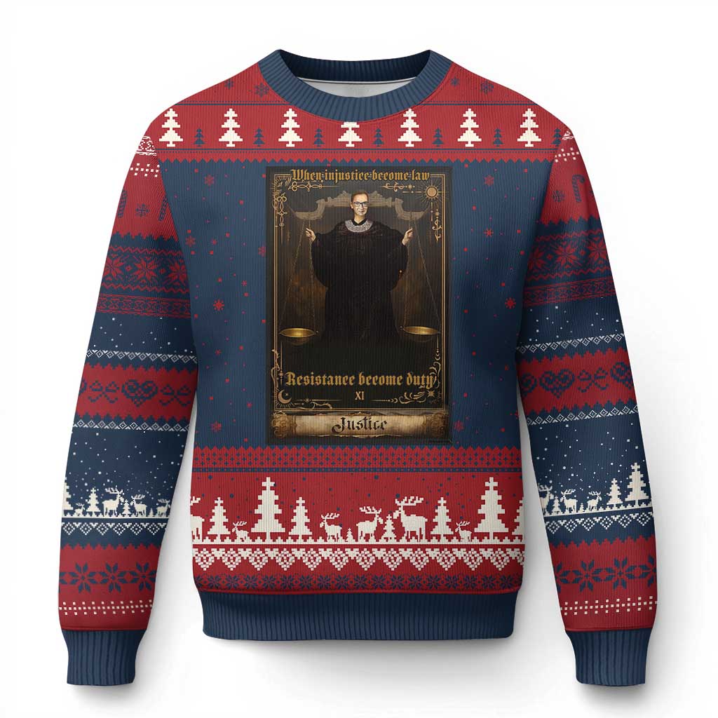 Tarot Card RBG Ugly Christmas Sweater When Injustice Becomes Law Resistance Becomes Duty - Wonder Print Shop