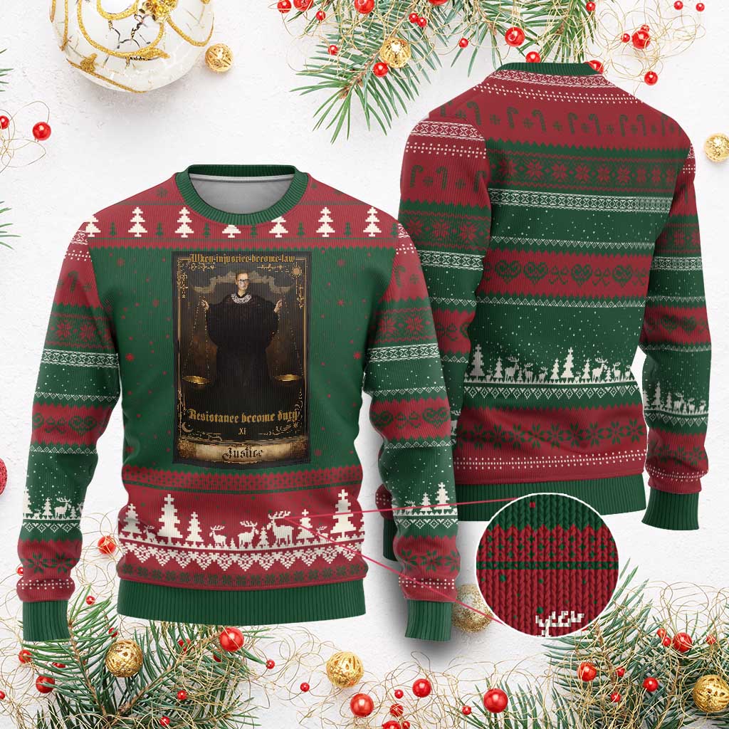 Tarot Card RBG Ugly Christmas Sweater When Injustice Becomes Law Resistance Becomes Duty - Wonder Print Shop