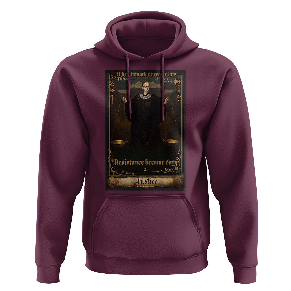 Tarot Card RBG Hoodie When Injustice Becomes Law Resistance Becomes Duty - Wonder Print Shop