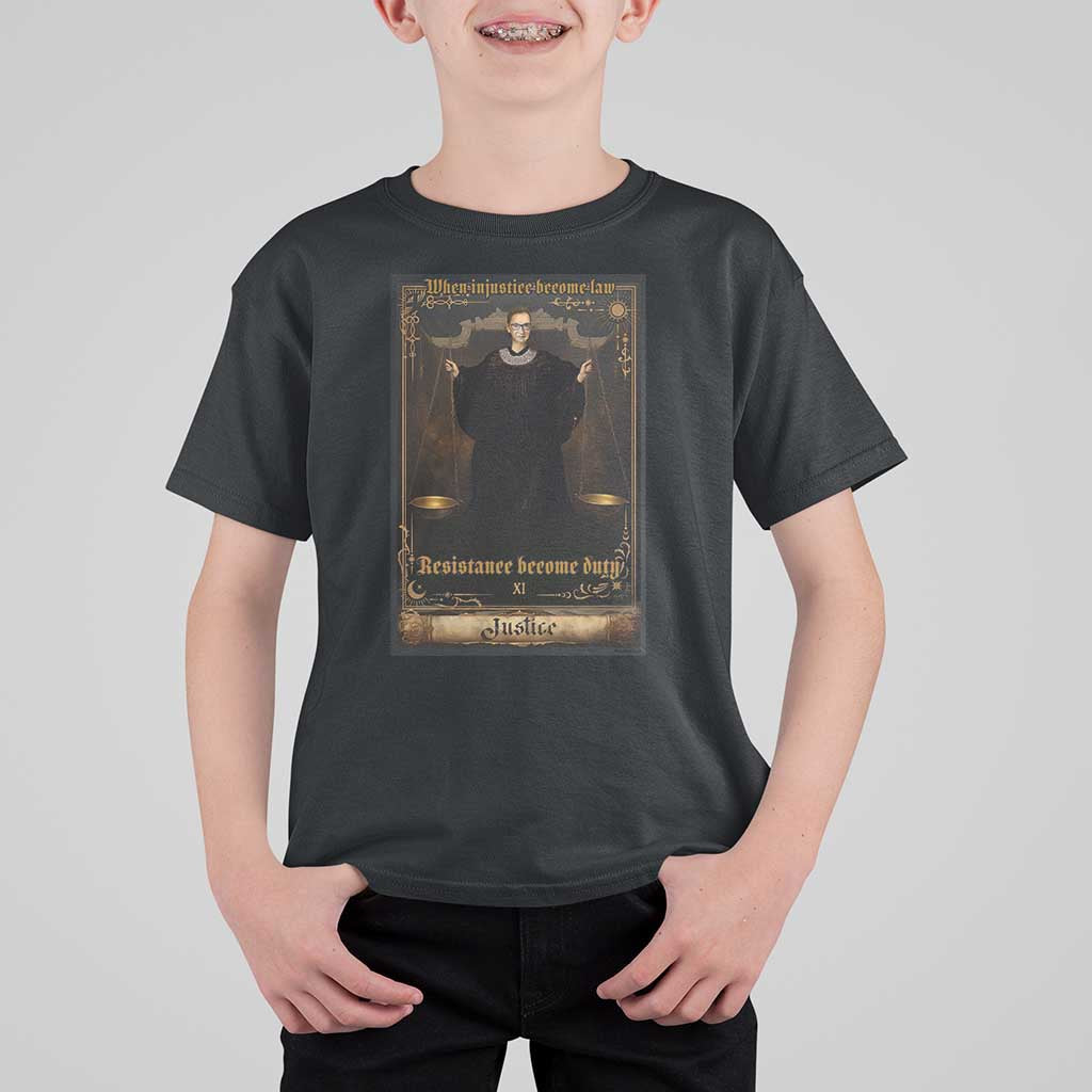 Tarot Card RBG T Shirt For Kid When Injustice Becomes Law Resistance Becomes Duty - Wonder Print Shop