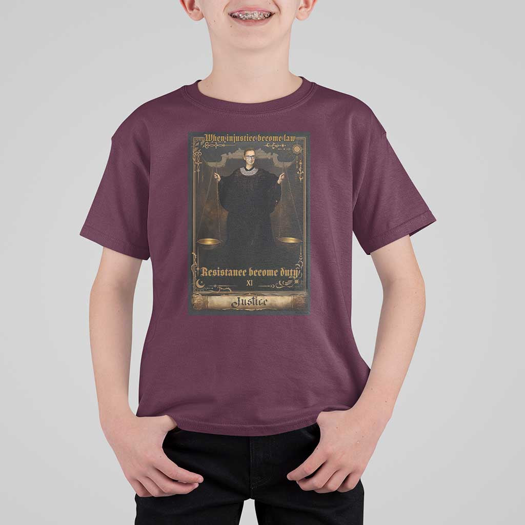 Tarot Card RBG T Shirt For Kid When Injustice Becomes Law Resistance Becomes Duty - Wonder Print Shop