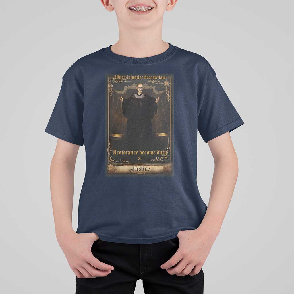 Tarot Card RBG T Shirt For Kid When Injustice Becomes Law Resistance Becomes Duty - Wonder Print Shop