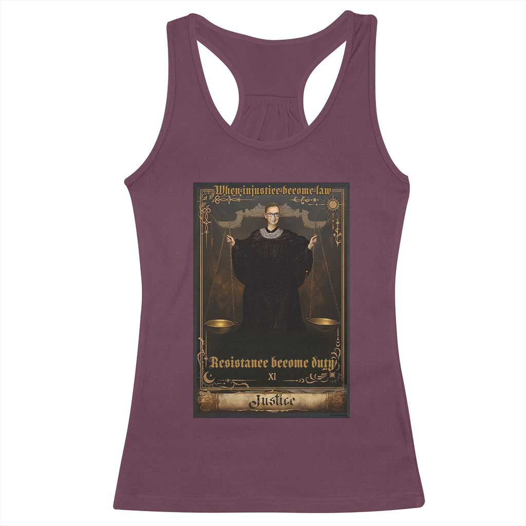 Tarot Card RBG Racerback Tank Top When Injustice Becomes Law Resistance Becomes Duty - Wonder Print Shop