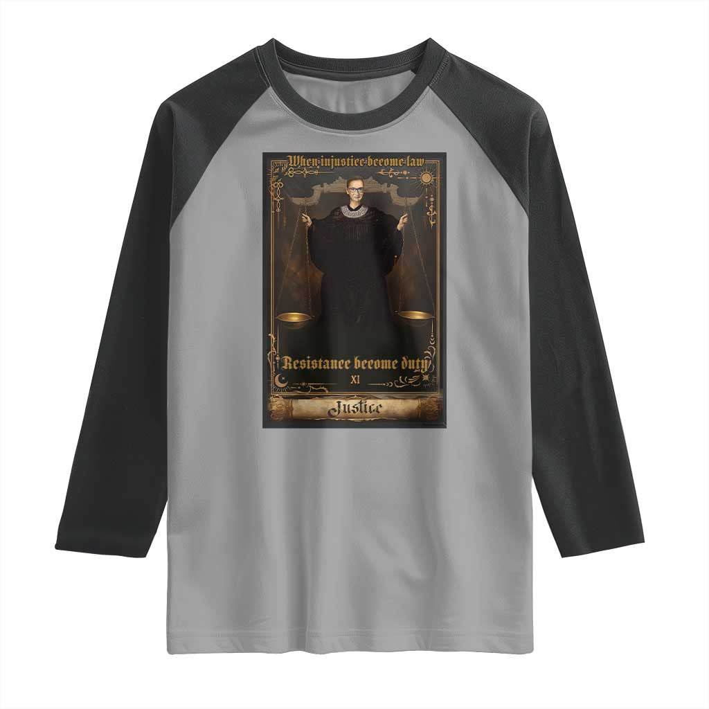 Tarot Card RBG Raglan Shirt When Injustice Becomes Law Resistance Becomes Duty - Wonder Print Shop