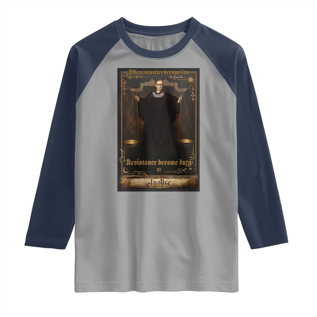 Tarot Card RBG Raglan Shirt When Injustice Becomes Law Resistance Becomes Duty - Wonder Print Shop