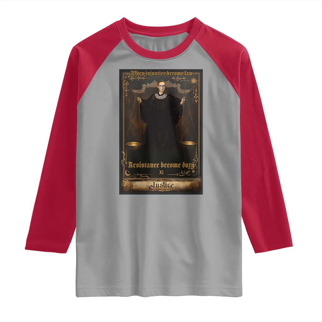 Tarot Card RBG Raglan Shirt When Injustice Becomes Law Resistance Becomes Duty - Wonder Print Shop