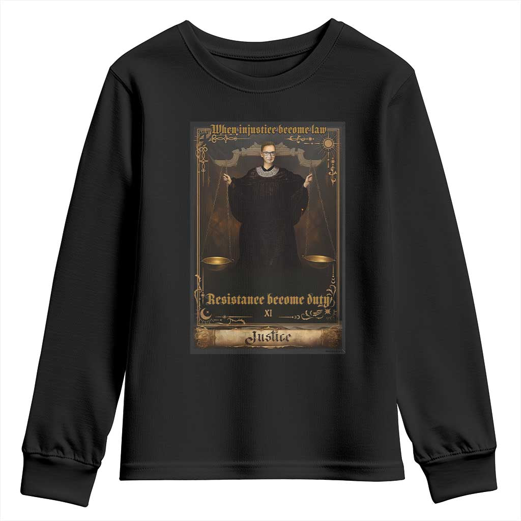 Tarot Card RBG Youth Sweatshirt When Injustice Becomes Law Resistance Becomes Duty - Wonder Print Shop