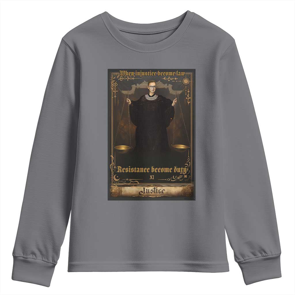 Tarot Card RBG Youth Sweatshirt When Injustice Becomes Law Resistance Becomes Duty - Wonder Print Shop