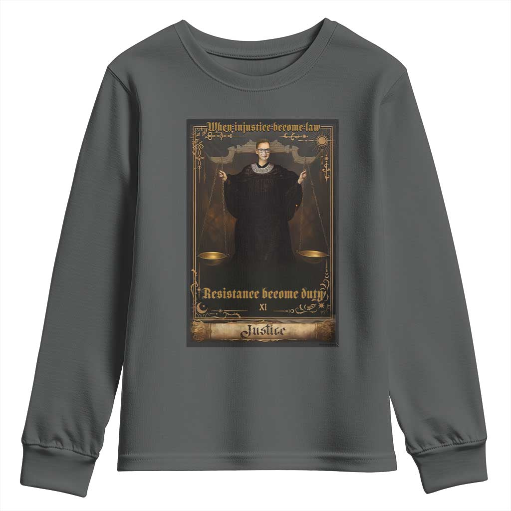 Tarot Card RBG Youth Sweatshirt When Injustice Becomes Law Resistance Becomes Duty - Wonder Print Shop