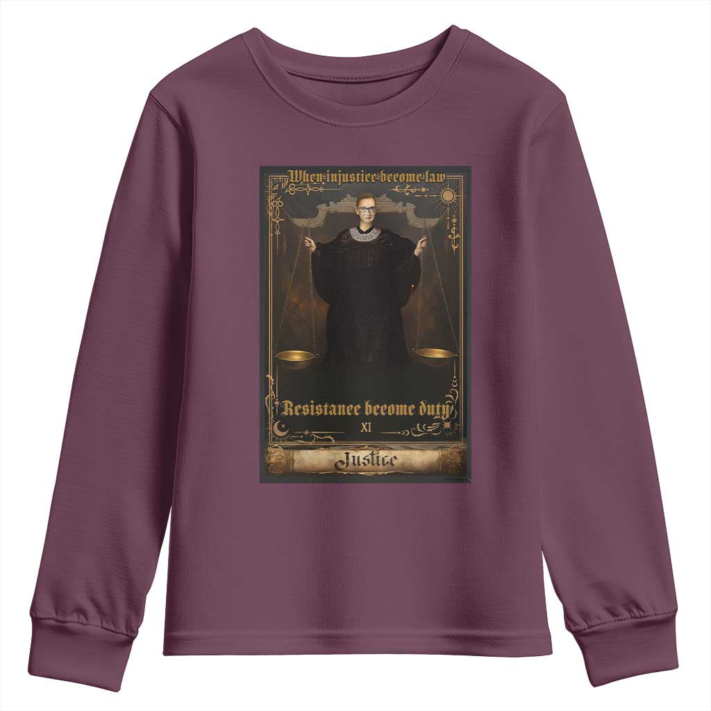 Tarot Card RBG Youth Sweatshirt When Injustice Becomes Law Resistance Becomes Duty - Wonder Print Shop