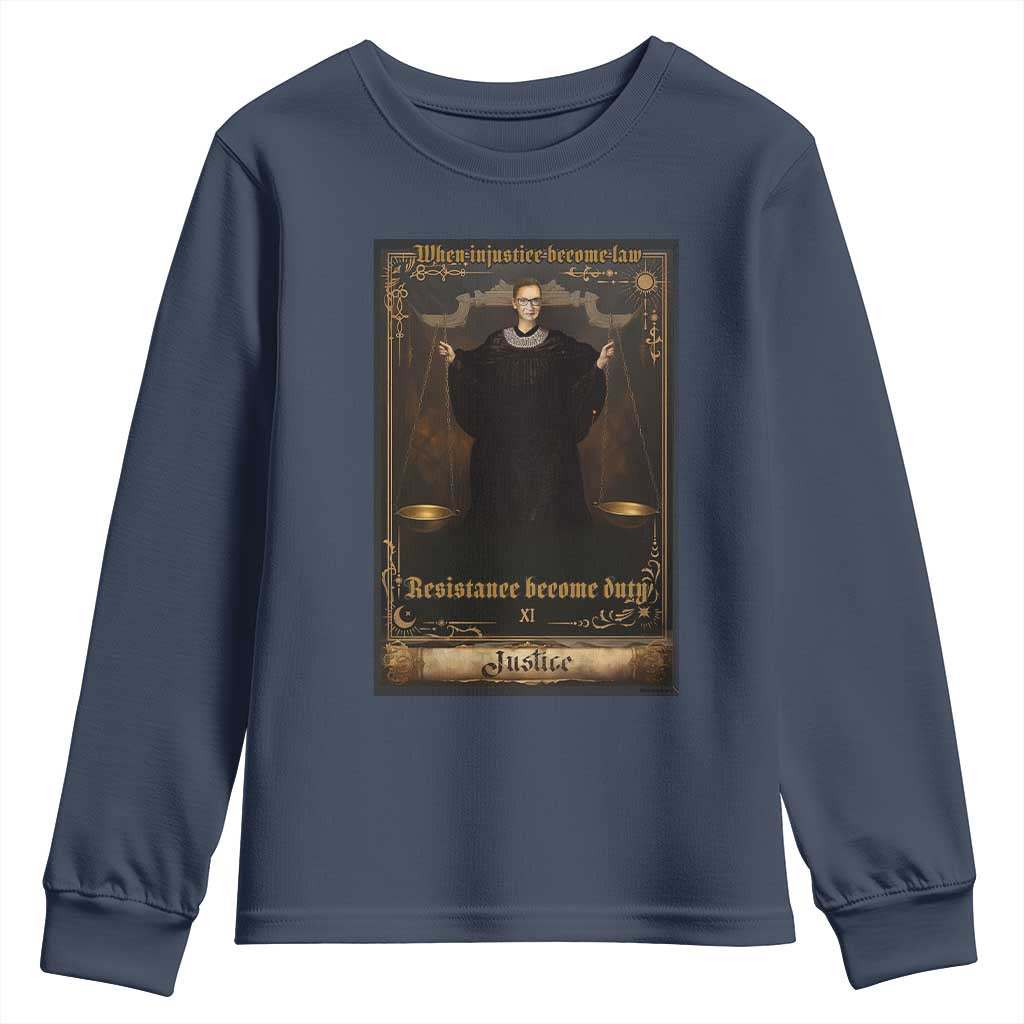Tarot Card RBG Youth Sweatshirt When Injustice Becomes Law Resistance Becomes Duty - Wonder Print Shop