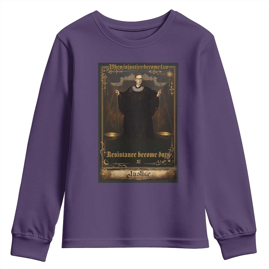 Tarot Card RBG Youth Sweatshirt When Injustice Becomes Law Resistance Becomes Duty - Wonder Print Shop