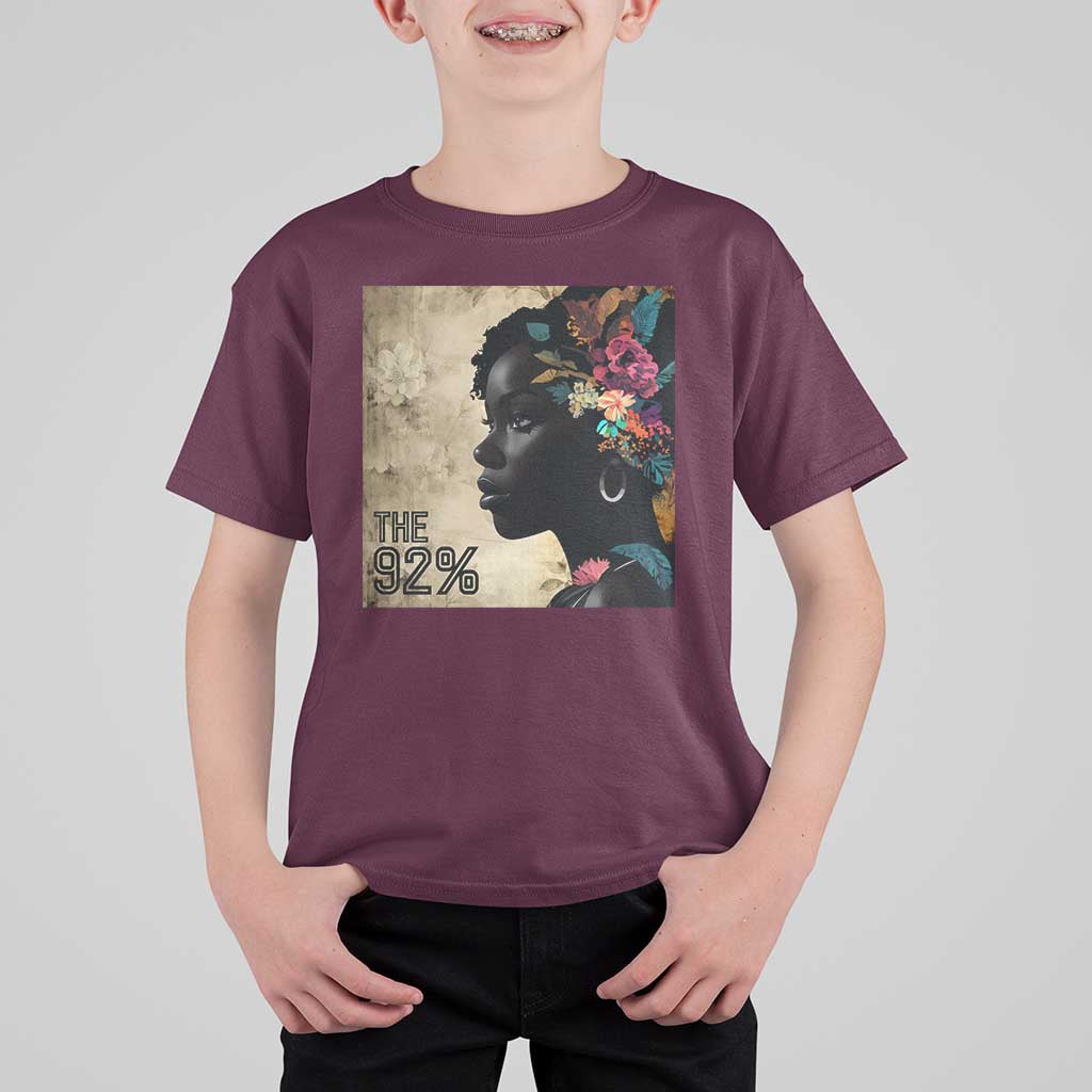 The 92% Black Women Power T Shirt For Kid 92 Percent Floral Melanin Girls