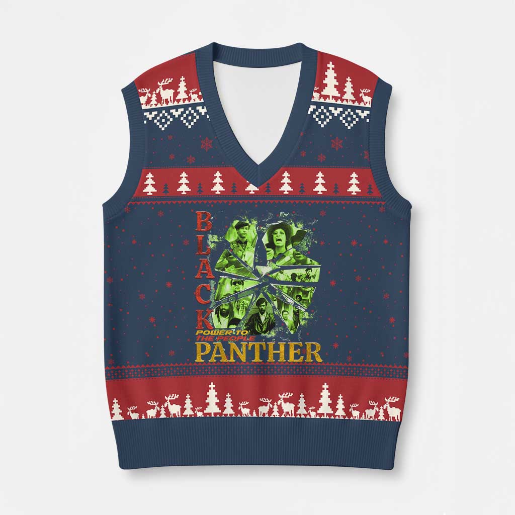 Vintage Black Panther Party V-Neck Knit Sweater Vest Newton Seale Shakur Black History Month Juneteenth - Wonder Print Shop