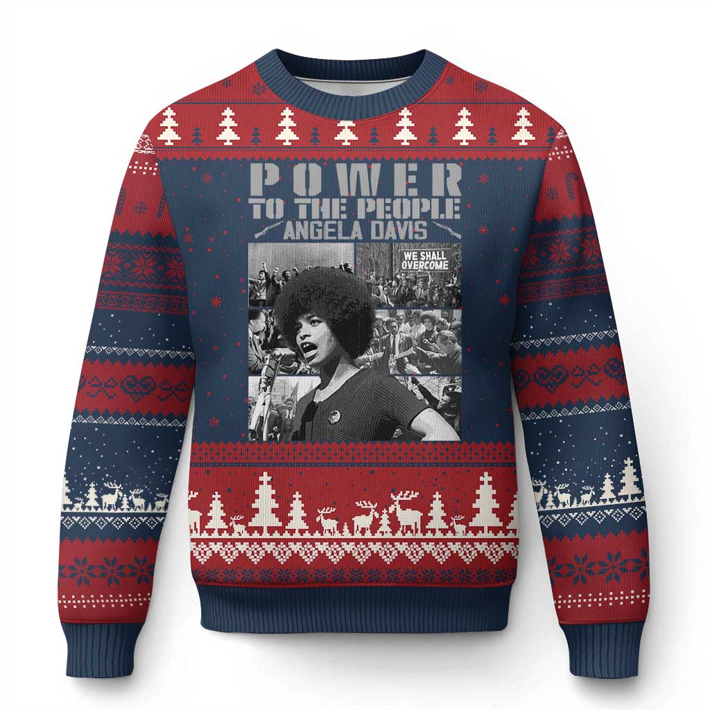 Power To The People Ugly Christmas Sweater Black History Angela Davis Black Panther Party - Wonder Print Shop