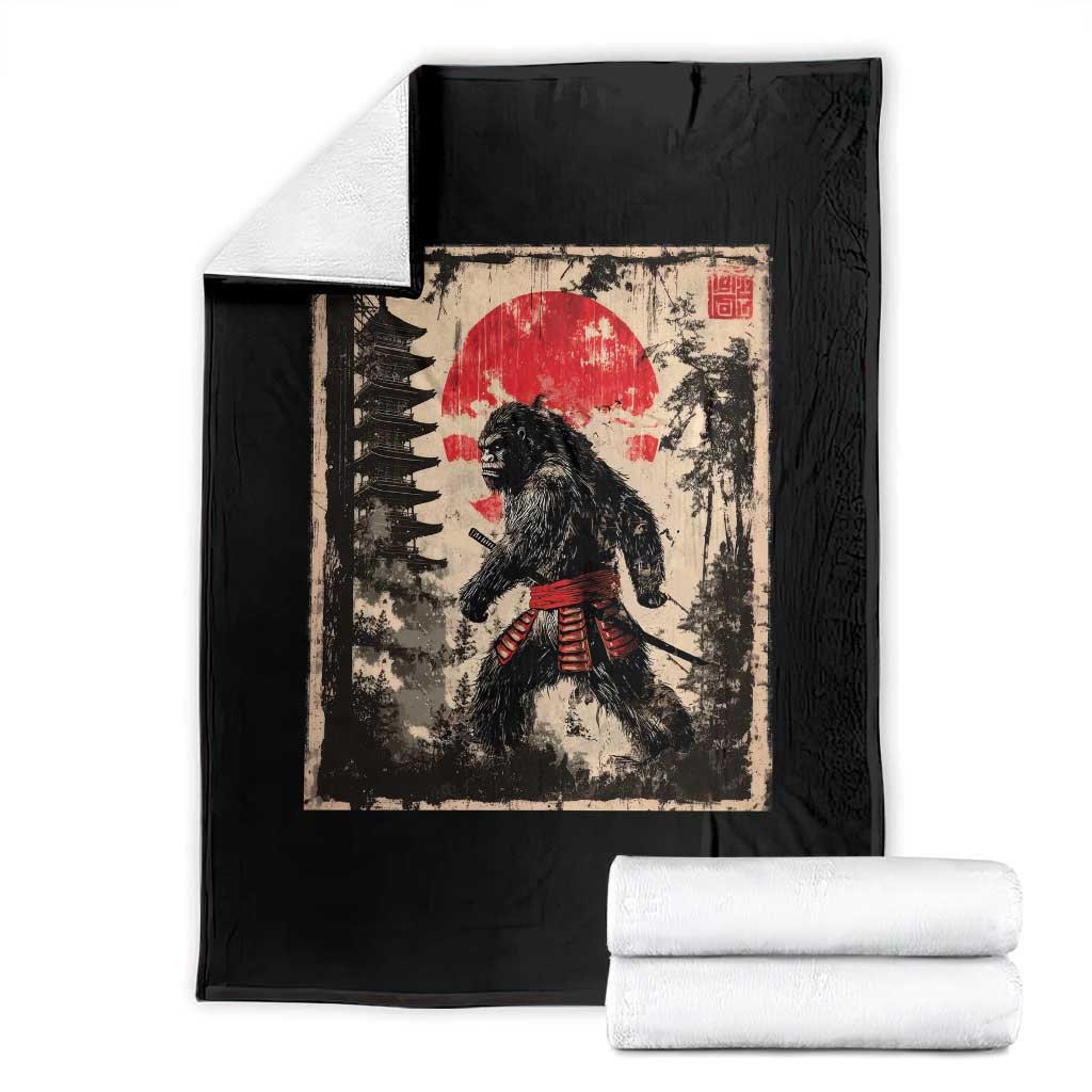Samurai Bigfoot Throw Blanket Japanese Vintage Sasquatch Graphic Ukiyo-e Art Funny - Wonder Print Shop