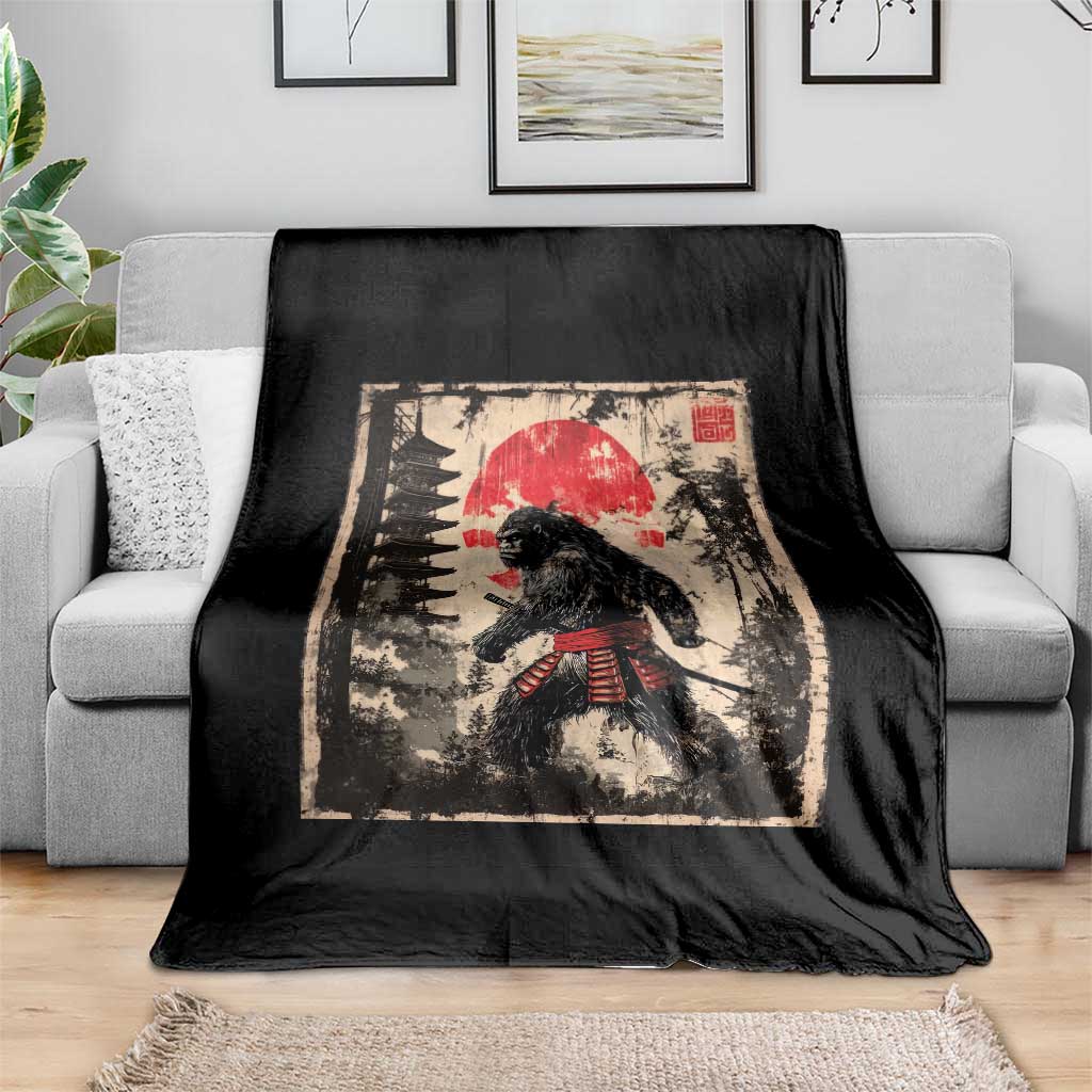 Samurai Bigfoot Throw Blanket Japanese Vintage Sasquatch Graphic Ukiyo-e Art Funny - Wonder Print Shop