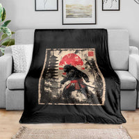 Samurai Bigfoot Throw Blanket Japanese Vintage Sasquatch Graphic Ukiyo-e Art Funny - Wonder Print Shop