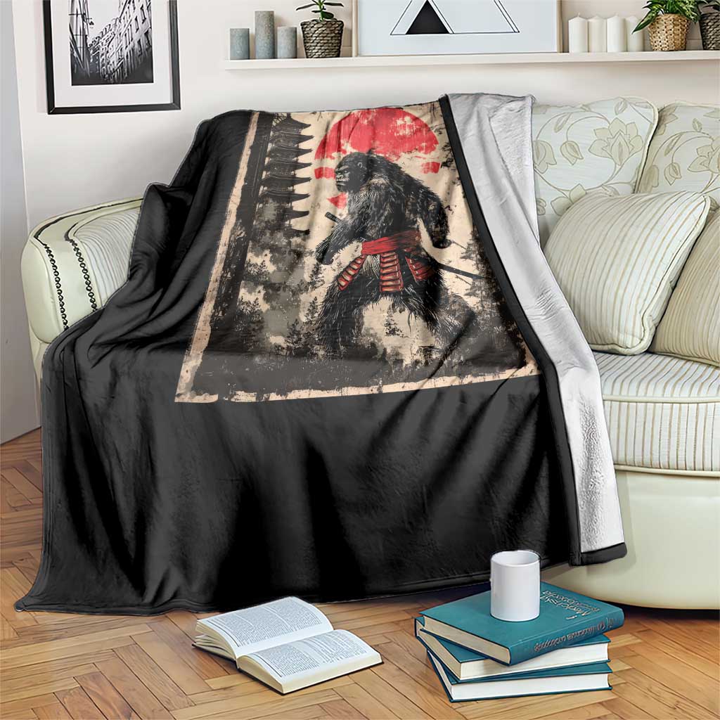 Samurai Bigfoot Throw Blanket Japanese Vintage Sasquatch Graphic Ukiyo-e Art Funny - Wonder Print Shop