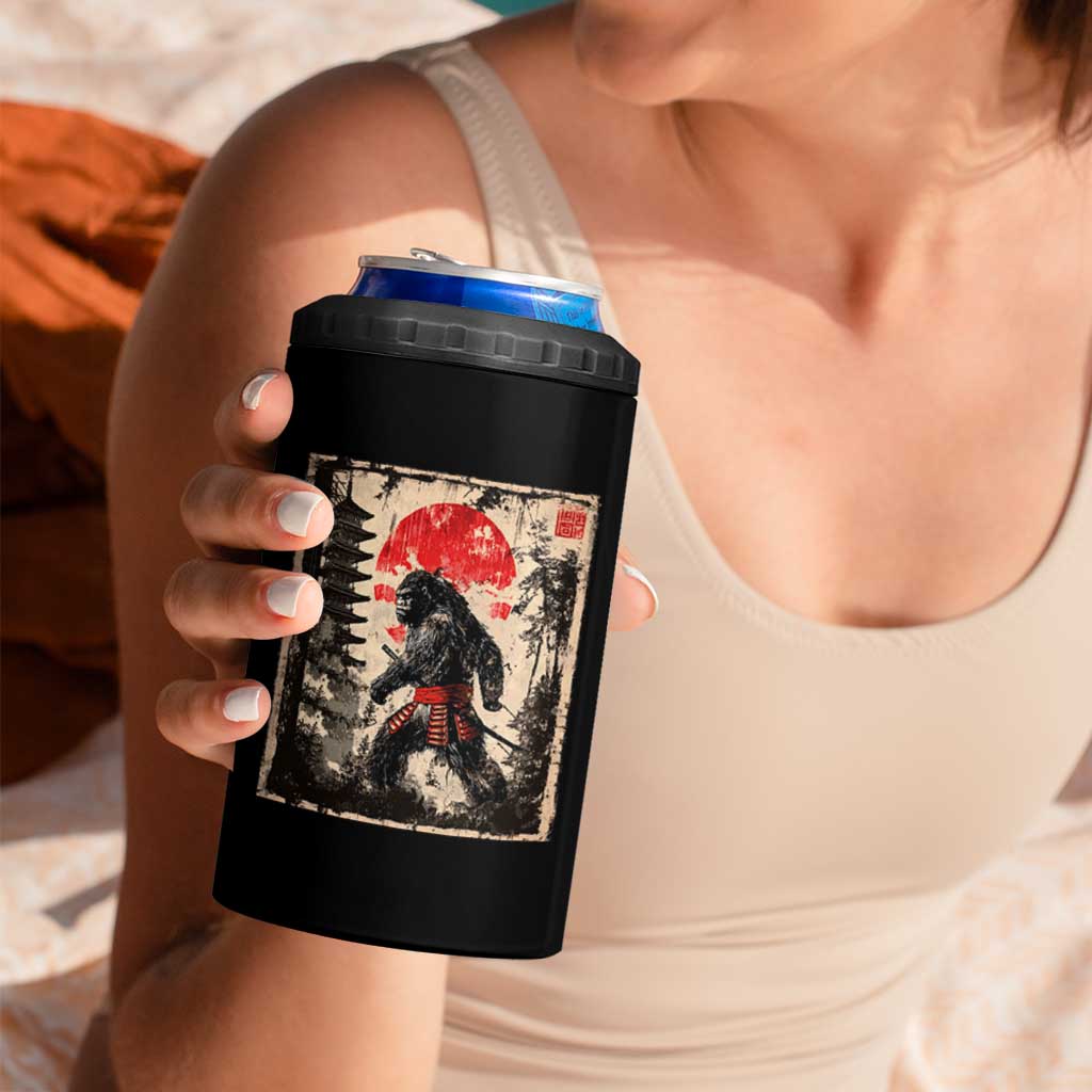 Samurai Bigfoot 4 in 1 Can Cooler Tumbler Japanese Vintage Sasquatch Graphic Ukiyo-e Art Funny - Wonder Print Shop