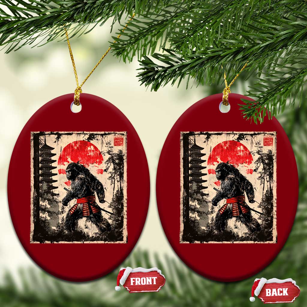 Samurai Bigfoot Ceramic Ornament Japanese Vintage Sasquatch Graphic Ukiyo-e Art Funny - Wonder Print Shop